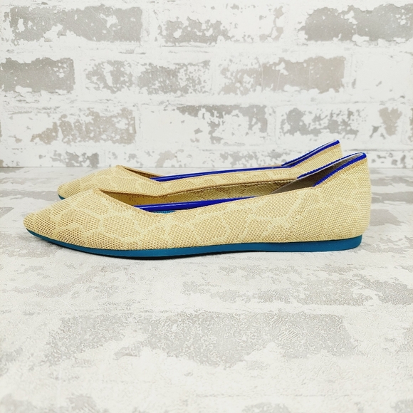New Rothy's The Flat Giraffe Lemon Knit Pointy Toe Slip On Loafers W560